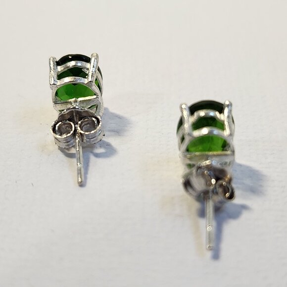 VTG 925 Real Natural Green Chrome Diopside Stud Earrings - Picture 6 of 9